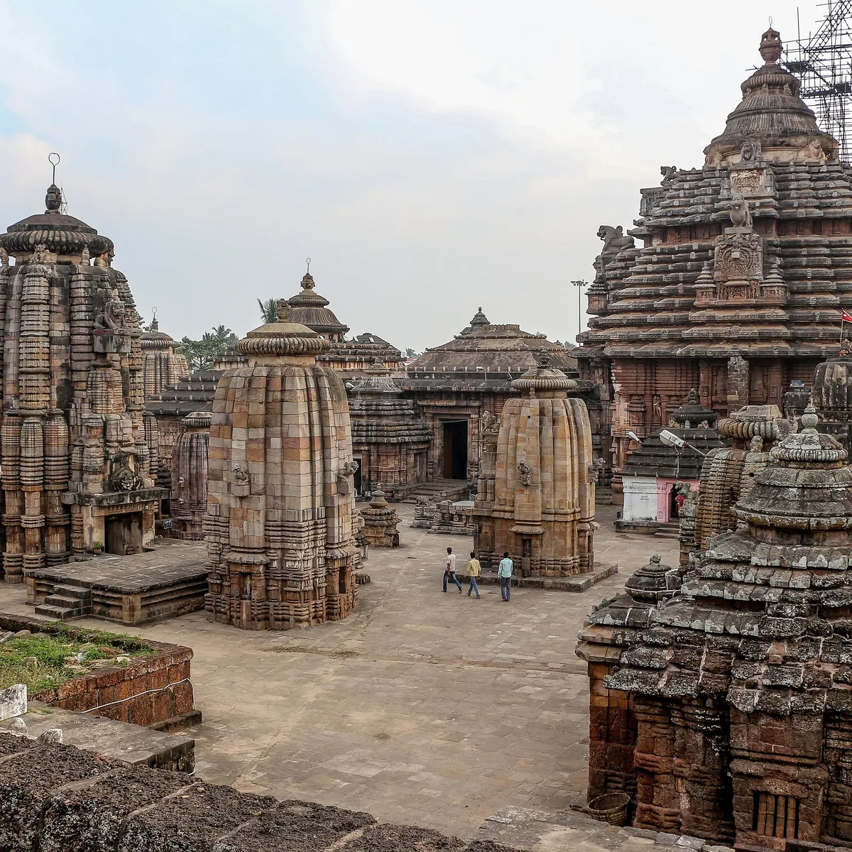 Stone towers within the Lingaraj Temple complex in Bhubaneswar