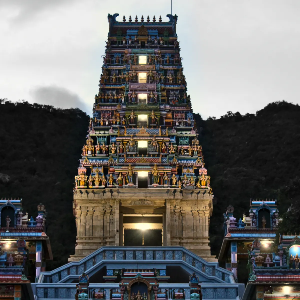Colorful gateway of Marudhamalai Murugan Temple in Coimbatore