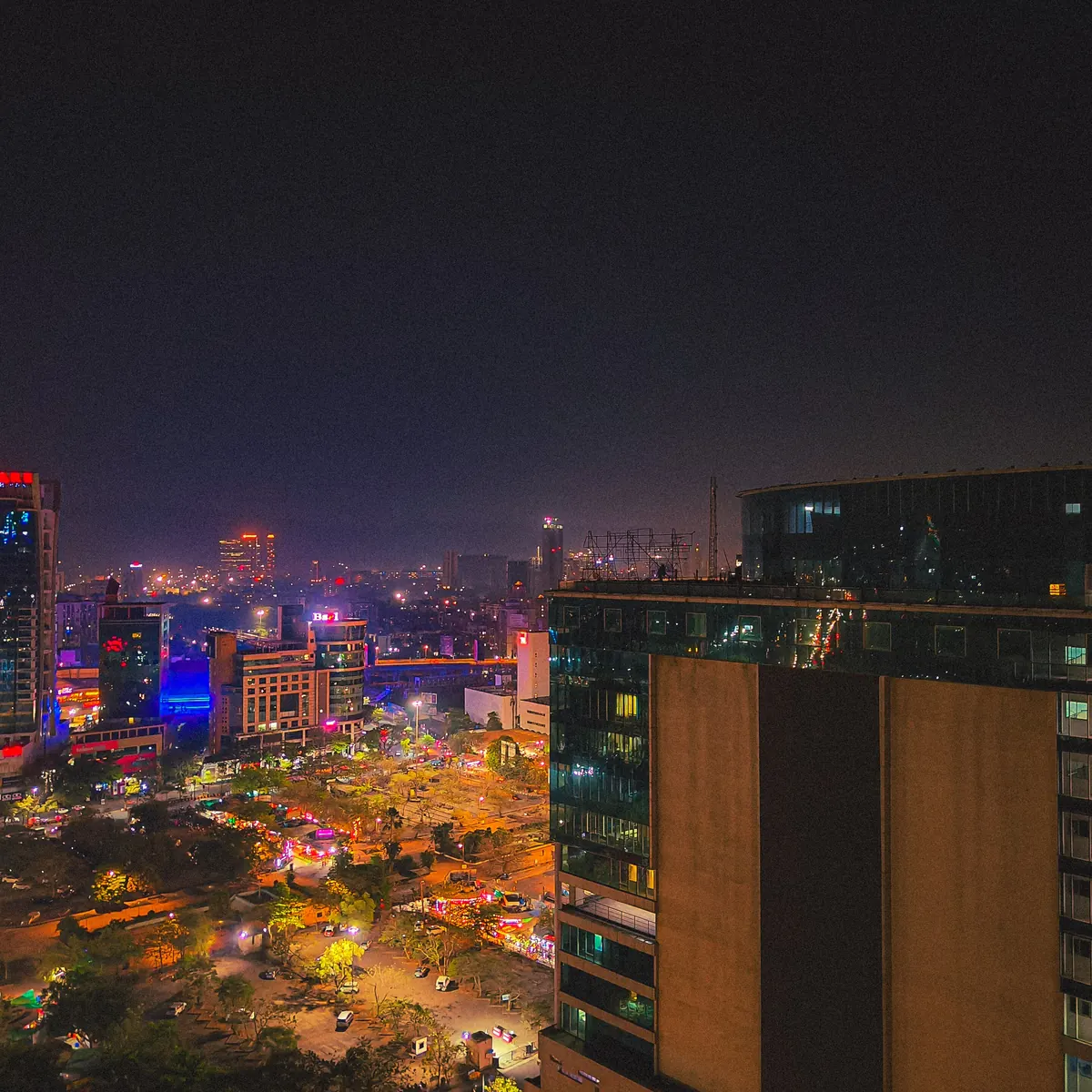 Illuminated high-rises in the Vashi skyline of Navi Mumbai