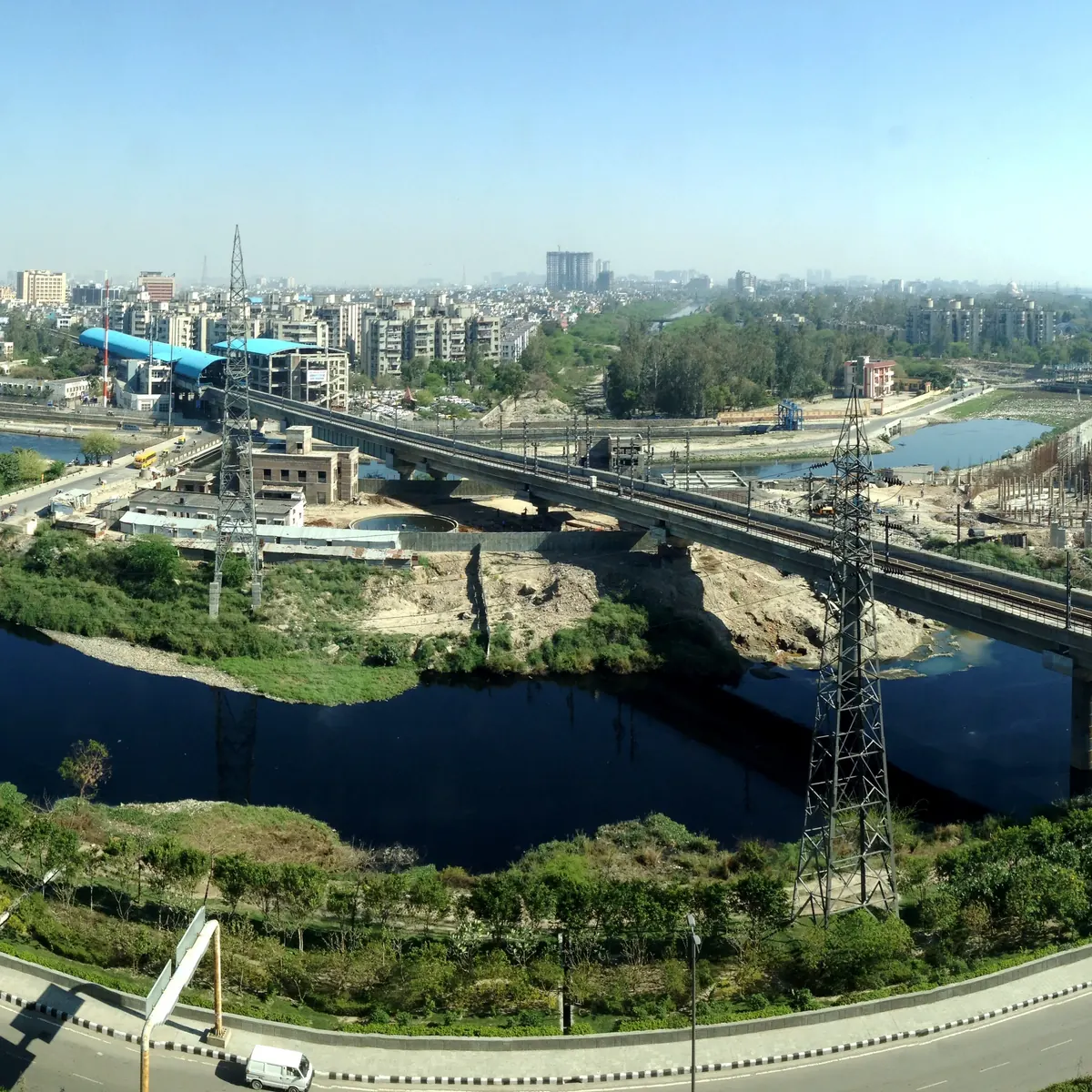 Road network and buildings across Noida from an elevated viewpoint