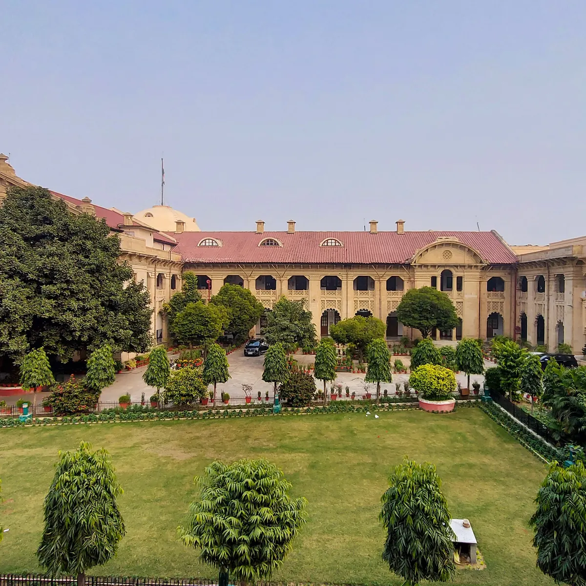 Inner courtyard and arched facade of Allahabad High Court in Prayagraj